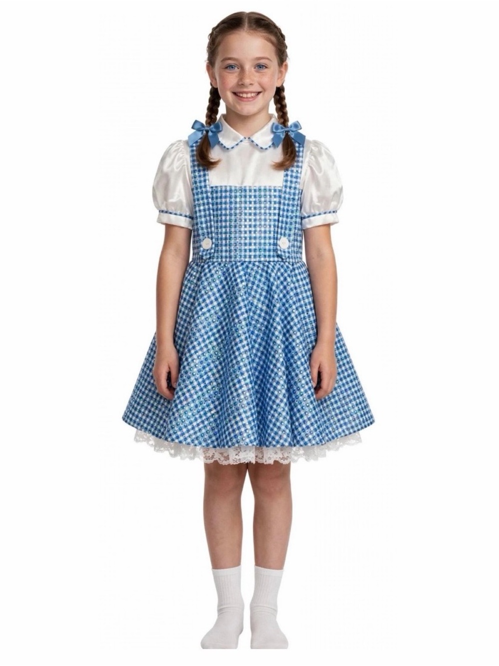Dorothy Costume Wizard Of Oz Kids Small Size 4 Blue White Sequin Rubies Deluxe